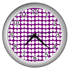 Purple And White Leaf Pattern Wall Clock (silver)