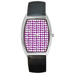 Purple And White Leaf Pattern Barrel Style Metal Watch by GardenOfOphir