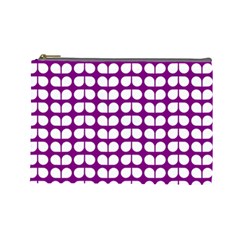 Purple And White Leaf Pattern Cosmetic Bag (large) by GardenOfOphir