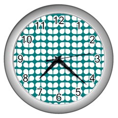 Teal And White Leaf Pattern Wall Clock (silver)