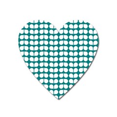 Teal And White Leaf Pattern Heart Magnet by GardenOfOphir