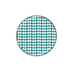 Teal And White Leaf Pattern Hat Clip Ball Marker by GardenOfOphir