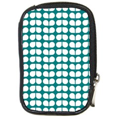 Teal And White Leaf Pattern Compact Camera Leather Case by GardenOfOphir