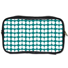 Teal And White Leaf Pattern Toiletries Bag (two Sides) by GardenOfOphir