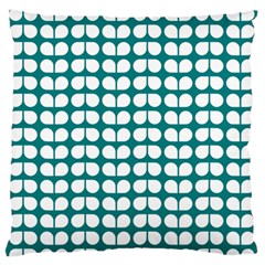 Teal And White Leaf Pattern Standard Premium Plush Fleece Cushion Case (one Side)