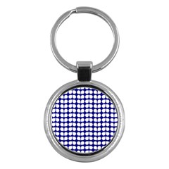 Blue And White Leaf Pattern Key Chain (round) by GardenOfOphir