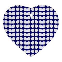 Blue And White Leaf Pattern Heart Ornament (two Sides) by GardenOfOphir