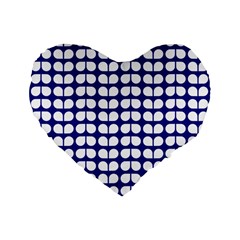 Blue And White Leaf Pattern Standard 16  Premium Flano Heart Shape Cushions by GardenOfOphir