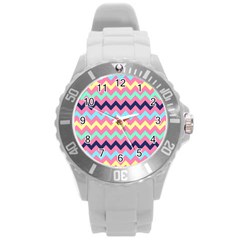 Chevron Pattern Gifts Round Plastic Sport Watch (l) by GardenOfOphir