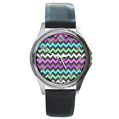 Chevron Pattern Gifts Round Metal Watch by GardenOfOphir