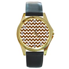 Chevron Pattern Gifts Round Gold Metal Watch