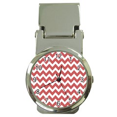 Coral Chevron Pattern Gifts Money Clip Watches by GardenOfOphir