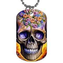 Skull With Flowers - Day Of The Dead Dog Tag (one Side) by GardenOfOphir