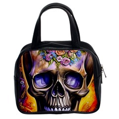 Skull With Flowers - Day Of The Dead Classic Handbag (two Sides) by GardenOfOphir