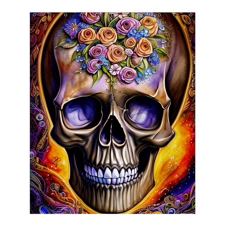 Skull With Flowers - Day Of The Dead Shower Curtain 60  x 72  (Medium) 