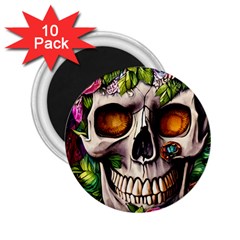 Gothic Skull With Flowers - Cute And Creepy 2 25  Magnets (10 Pack)  by GardenOfOphir