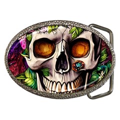 Gothic Skull With Flowers - Cute And Creepy Belt Buckles by GardenOfOphir