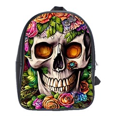 Gothic Skull With Flowers - Cute And Creepy School Bag (xl) by GardenOfOphir