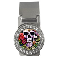 Sugar Skull With Flowers - Day Of The Dead Money Clips (cz)  by GardenOfOphir