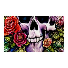 Sugar Skull With Flowers - Day Of The Dead Banner And Sign 5  X 3  by GardenOfOphir