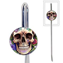 Retro Gothic Skull With Flowers - Cute And Creepy Book Mark by GardenOfOphir