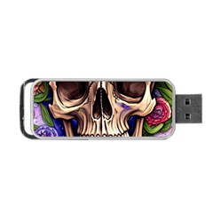 Retro Gothic Skull With Flowers - Cute And Creepy Portable Usb Flash (one Side) by GardenOfOphir