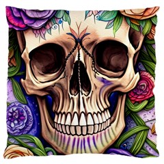 Retro Gothic Skull With Flowers - Cute And Creepy Standard Premium Plush Fleece Cushion Case (one Side) by GardenOfOphir