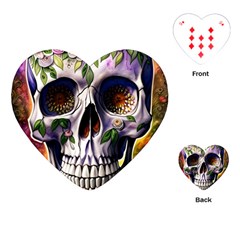 Cute Sugar Skull With Flowers - Day Of The Dead Playing Cards Single Design (heart)