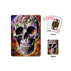 Cute Sugar Skull With Flowers - Day Of The Dead Playing Cards Single Design (mini) by GardenOfOphir
