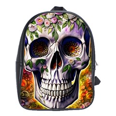 Cute Sugar Skull With Flowers - Day Of The Dead School Bag (xl) by GardenOfOphir