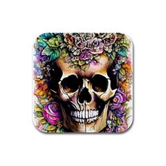 Skeleton Skull Cottagecore Rubber Square Coaster (4 Pack)