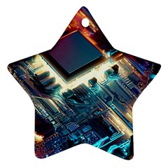 Ai Generated Motherboard City Technology Tech Cpu Ornament (star) by Jancukart