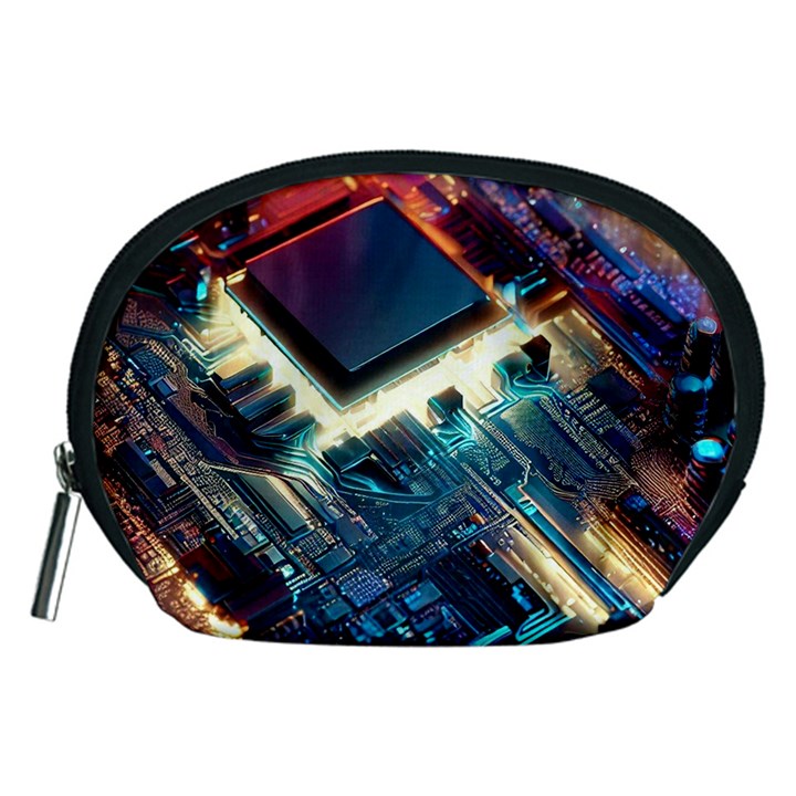 Ai Generated Motherboard City Technology Tech Cpu Accessory Pouch (Medium)