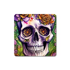 Gothic Sugar Skull Square Magnet by GardenOfOphir