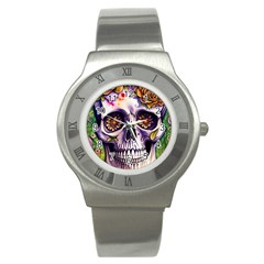 Gothic Sugar Skull Stainless Steel Watch by GardenOfOphir