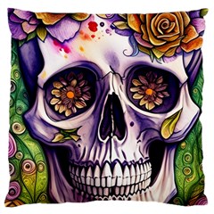 Gothic Sugar Skull Large Cushion Case (one Side) by GardenOfOphir