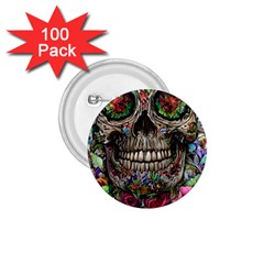 Retro Floral Skull 1 75  Buttons (100 Pack)  by GardenOfOphir