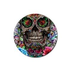 Retro Floral Skull Rubber Round Coaster (4 Pack) by GardenOfOphir