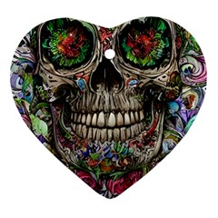 Retro Floral Skull Heart Ornament (two Sides) by GardenOfOphir