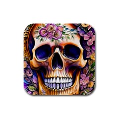 Bone Skull Floral Rubber Square Coaster (4 Pack) by GardenOfOphir