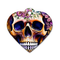 Bone Skull Floral Dog Tag Heart (two Sides) by GardenOfOphir