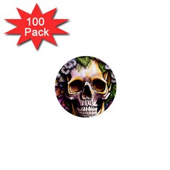 Death Skull Floral 1  Mini Magnets (100 pack) 