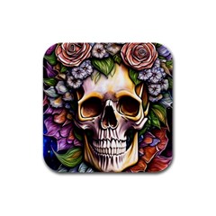Death Skull Floral Rubber Square Coaster (4 Pack) by GardenOfOphir