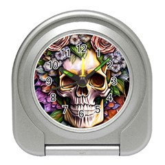 Death Skull Floral Travel Alarm Clock by GardenOfOphir