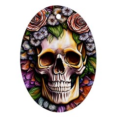 Death Skull Floral Oval Ornament (two Sides) by GardenOfOphir