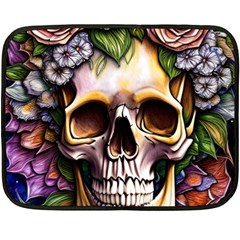 Death Skull Floral Fleece Blanket (mini) by GardenOfOphir