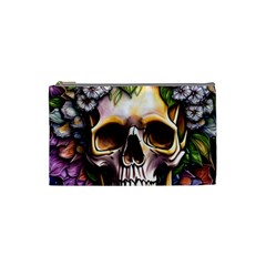 Death Skull Floral Cosmetic Bag (small) by GardenOfOphir