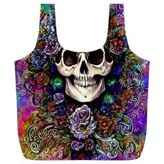 Dead Cute Skull Floral Full Print Recycle Bag (xl) by GardenOfOphir
