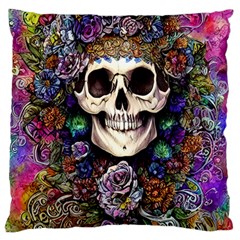 Dead Cute Skull Floral Large Premium Plush Fleece Cushion Case (two Sides) by GardenOfOphir