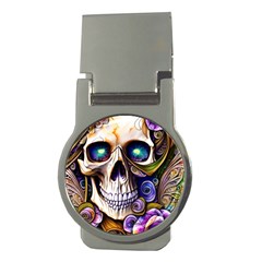 Gothic Cute Skull Floral Money Clips (round)  by GardenOfOphir